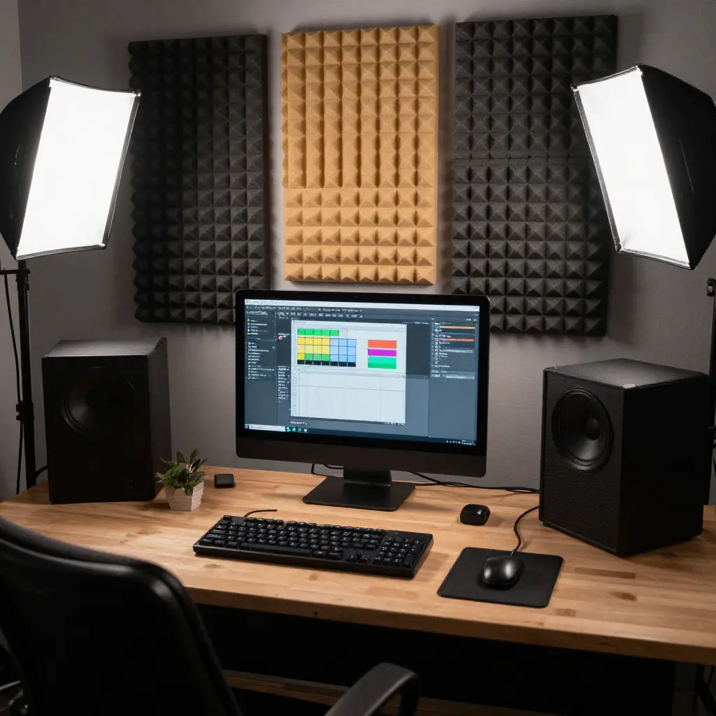 Creative studio workspace with editing equipment